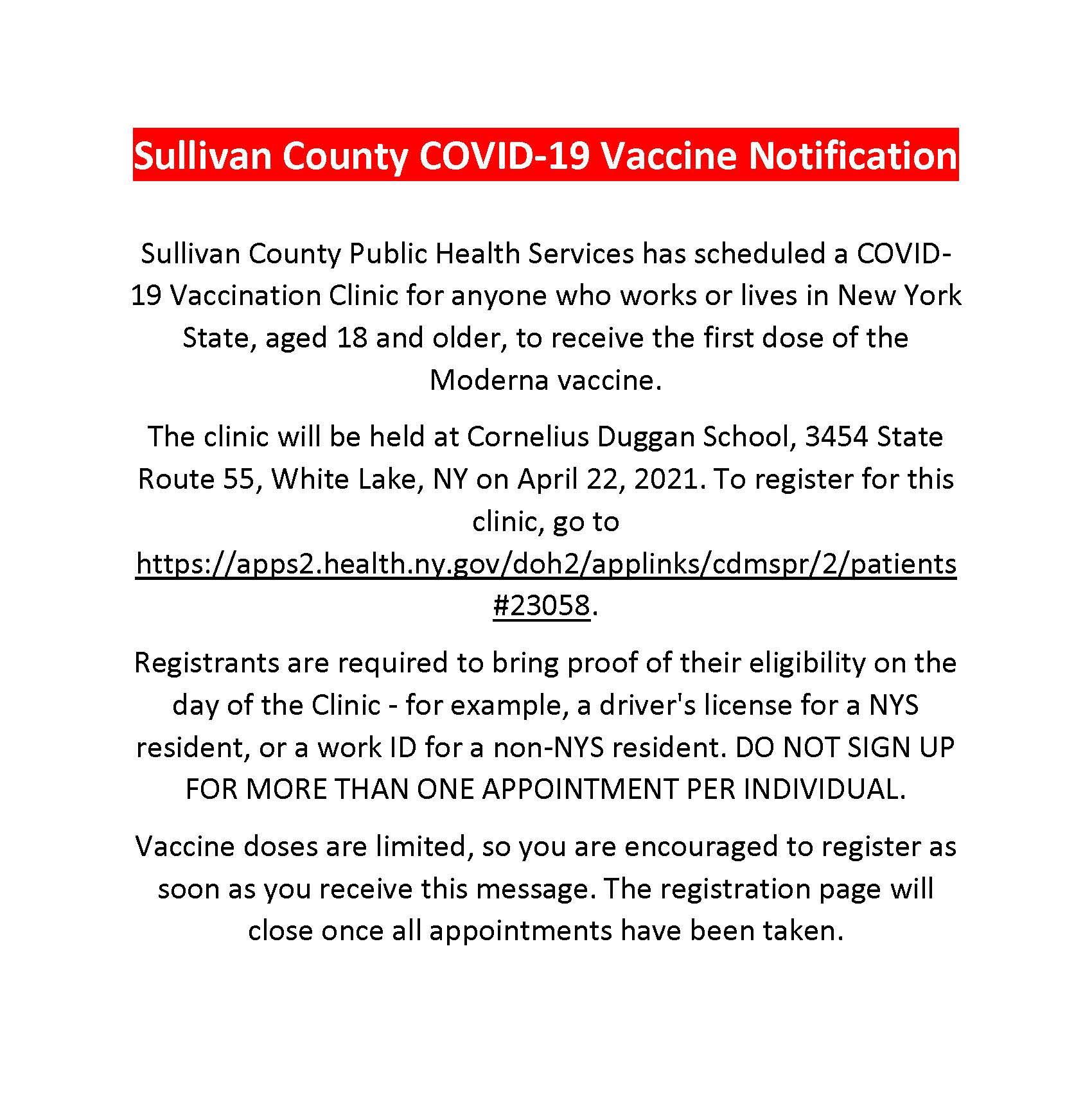 Sullivan County COVID Vaccine White Lake - Copy